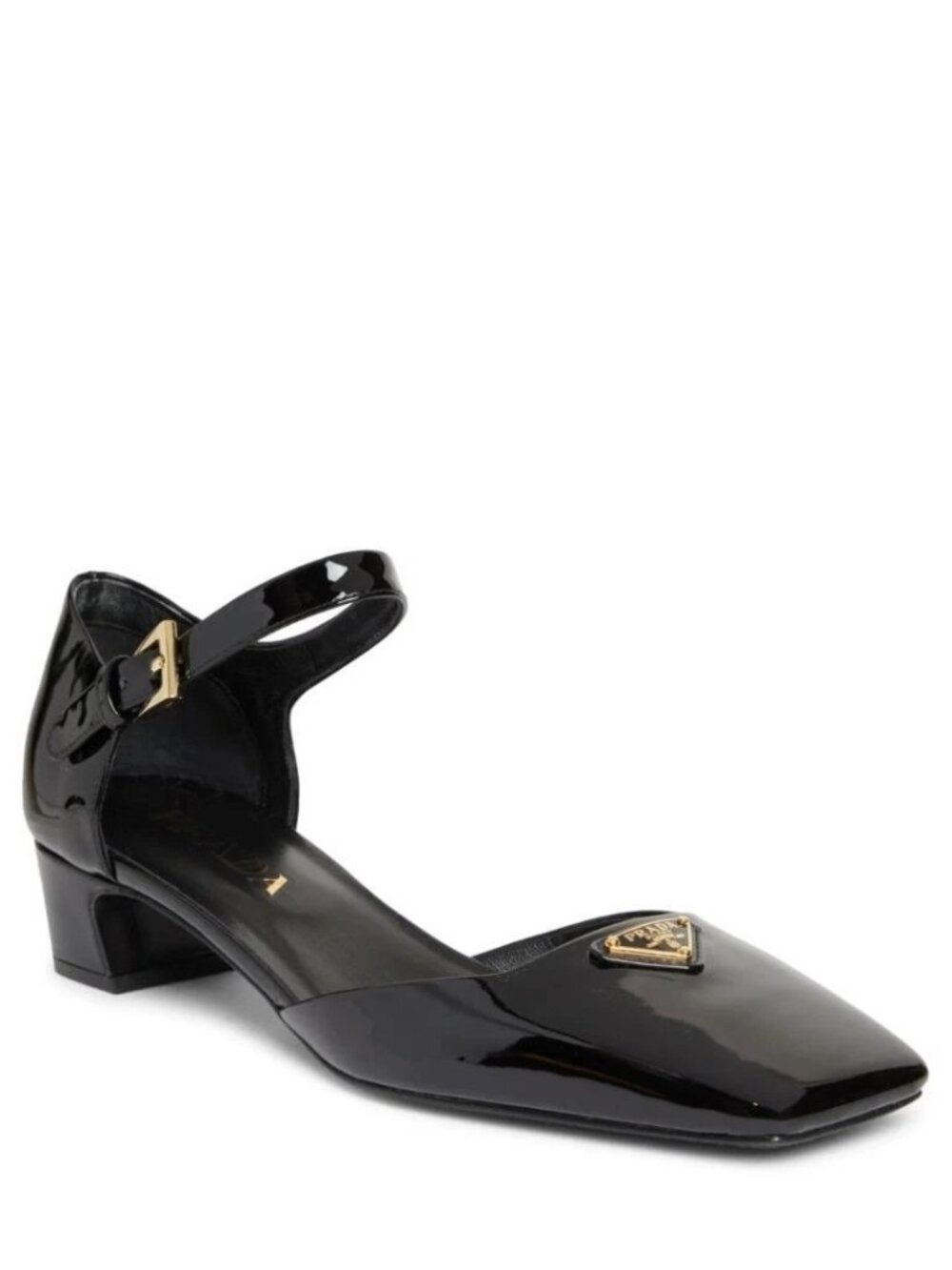 PRADA Modellerie Logo D'Orsay Square Toe Ankle Strap Mary Jane Pumps Heels